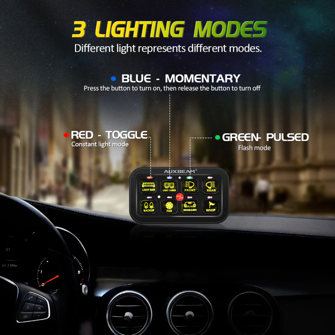 AUXBEAM PANEL DE INTERRUPTORES AR-800 RGB CON APLICACIÓN,COMPATIBLE CON MODO DE PALANCA/MOMENTÁNEO/PULSADO