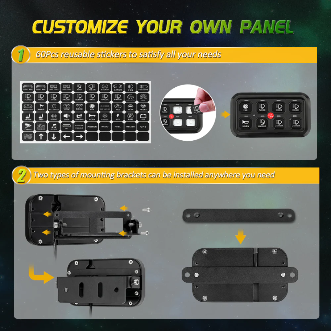 AUXBEAM PANEL DE INTERRUPTORES AR-800 RGB CON APLICACIÓN,COMPATIBLE CON MODO DE PALANCA/MOMENTÁNEO/PULSADO