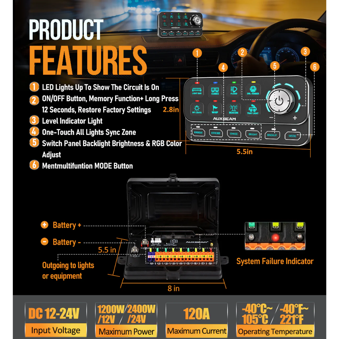 AUXBEAM PANEL DE INTERRUMPTORES RGB CON PERILLAS
